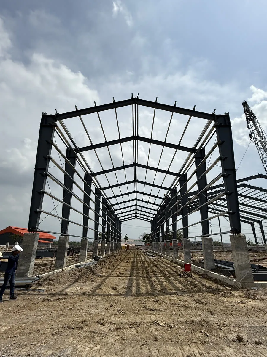 泰國北柳府廠房興建統包|構架合攏後的廠房縱深